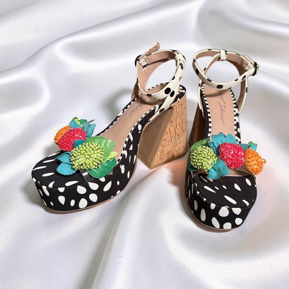 Betsey Johnson NWT Sprite Sz 7M Platform Block Heel Sandals Fruit Appliqué SH302 - Picture 9 of 14